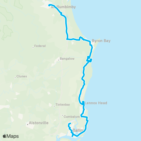 North Coast Network Ballina to Mullumbimby via Byron Bay map