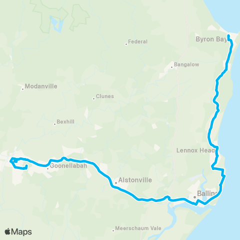 North Coast Network Lismore to Byron Bay via Alstonville, Ballina & Lennox Head map