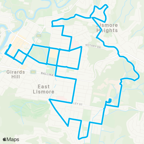 North Coast Network Lismore Hts to Lismore City Ctr via E Lismore (Loop Service) map