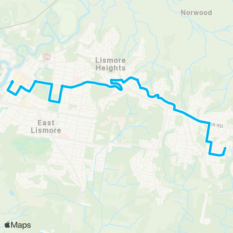 North Coast Network Goonellabah to Lismore map