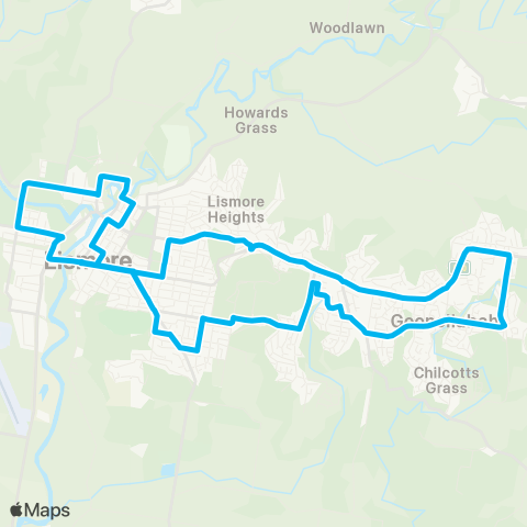 North Coast Network Goonellabah to Lismore via Ballina Rd map