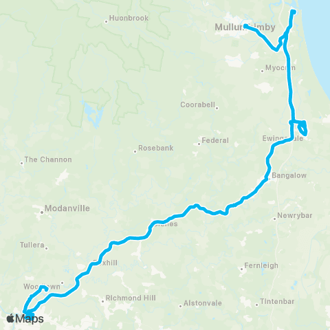 North Coast Network Lismore to Byron Bay via Bangalow map