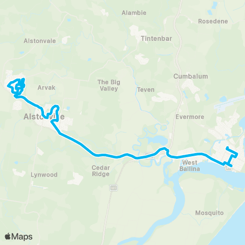 North Coast Network Lismore to Ballina via Alstonville & Wollongbar map