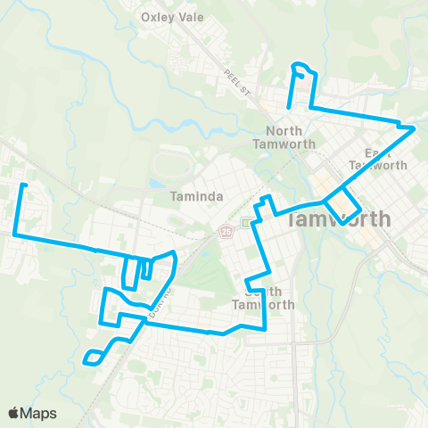 New England North West Network Tamworth to Coledale and Westdale (Loop Service) map