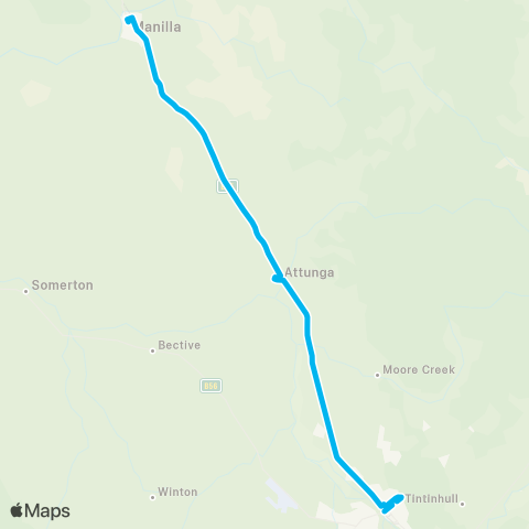 New England North West Network Manilla to Tamworth map