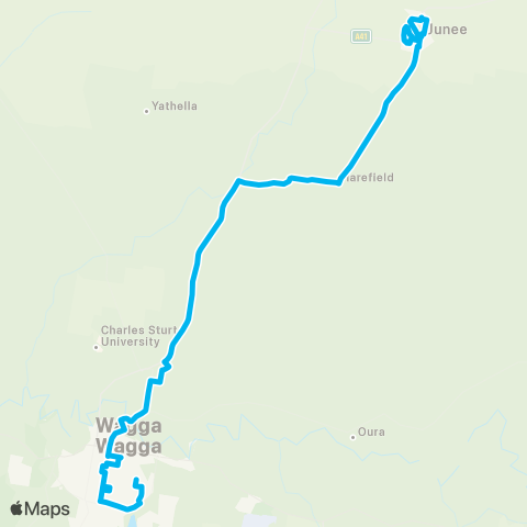 Riverina Murray Network Junee to Wagga Wagga via Harefield & Wallacetown map