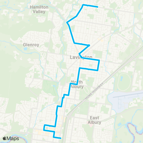 Riverina Murray Network Lavington to Albury via North Albury map