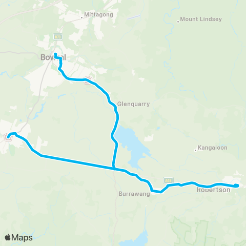 South East and Tablelands Network Bowral to Moss Vale via Robertson & Kangaloon (Loop Service) map
