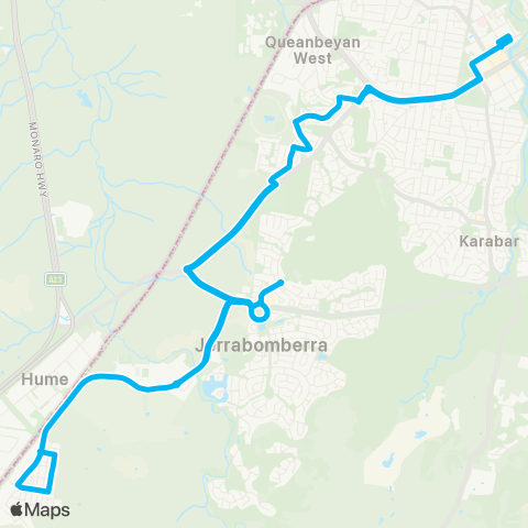 South East and Tablelands Network Tralee to Queanbeyan via S Jerrabomberra & Queanbeyan W (Loop Service) map