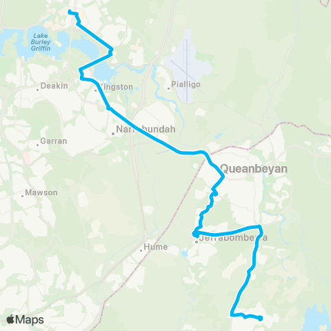 South East and Tablelands Network Googong to Canberra CBD via Jerrabomberra & Russell (Exp Service) map