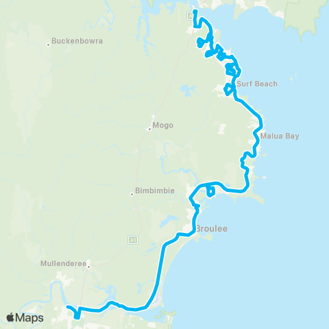 South East and Tablelands Network Batemans Bay to Moruya via Surf Bch & Broulee map