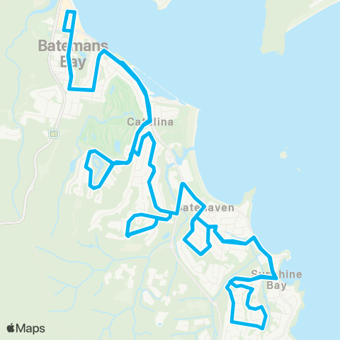 South East and Tablelands Network Batemans Bay to Sunshine Bay via Catalina & Batehaven (Loop Service) map