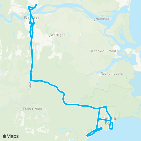 Sydney and Surrounds Network Callala and Currarong to Nowra via Myola map