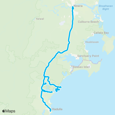Sydney and Surrounds Network Ulladulla to Nowra & Bomaderry map