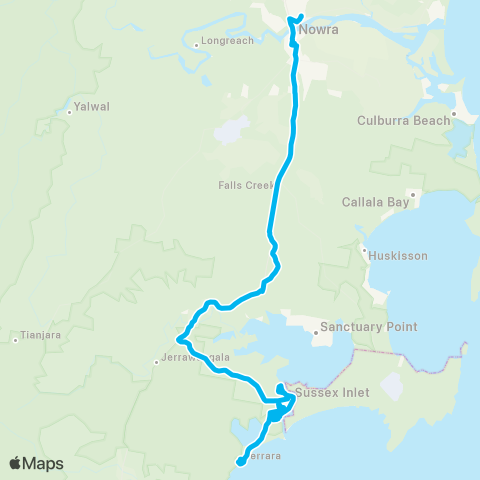 Sydney and Surrounds Network Berrara to Bomaderry Sta via Sussex Inlet, Tomerong & Nowra map