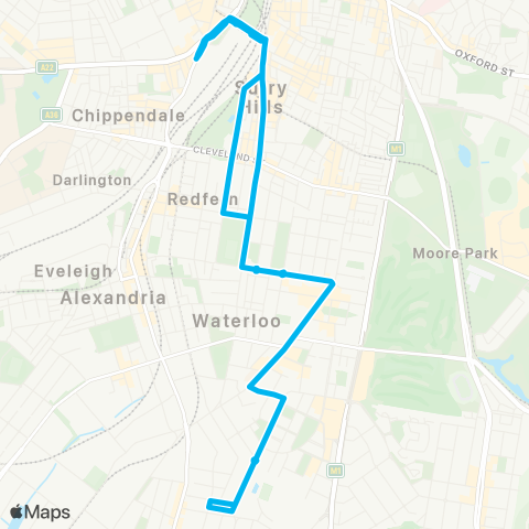Sydney Buses Network Central Railway Square to Green Square (Loop Service) map