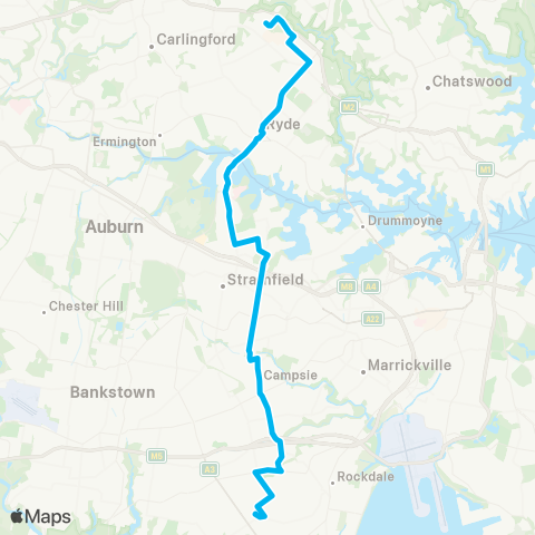 Sydney Buses Network Macquarie Park to Hurstville map
