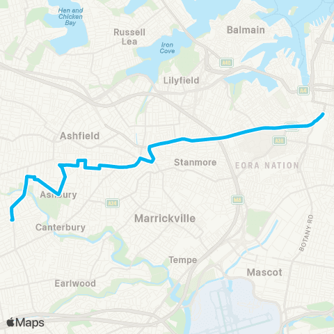 Sydney Buses Network Campsie to Central Pitt St map