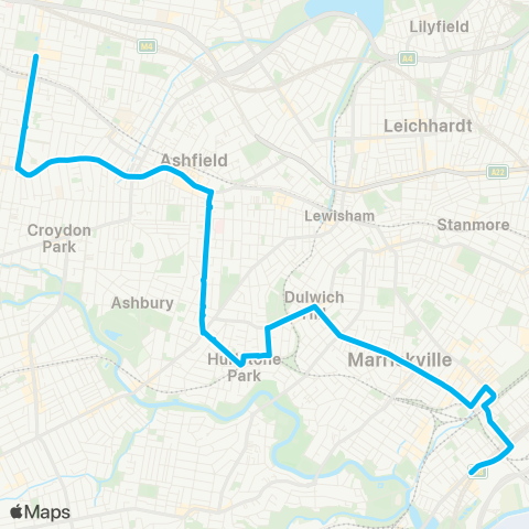Sydney Buses Network Tempe to Burwood map