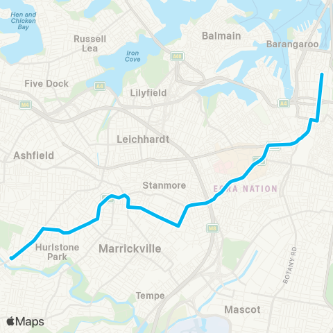 Sydney Buses Network Canterbury to City Martin Place map