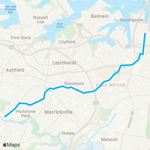 Sydney Buses Network Canterbury to City Martin Pl (Exp Service) map