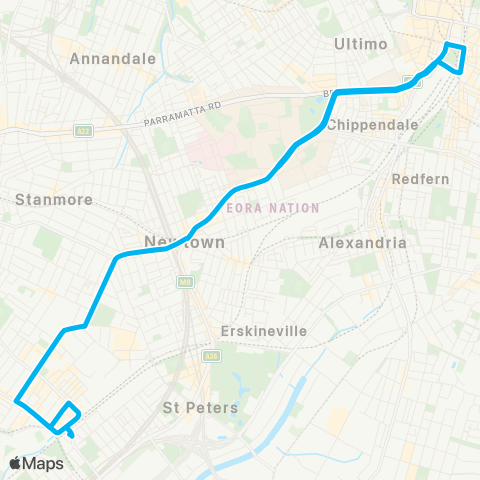 Sydney Buses Network Sydenham to Central Railway Square (Loop Service) map