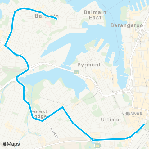 Sydney Buses Network Balmain Gladstone Pk to Central Pitt St map