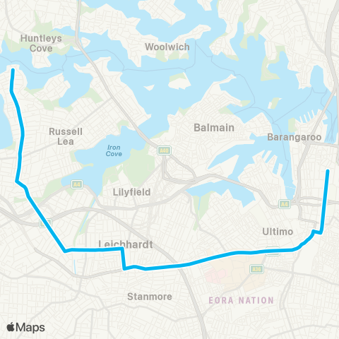 Sydney Buses Network Abbotsford to City Martin Pl (Exp Service) map