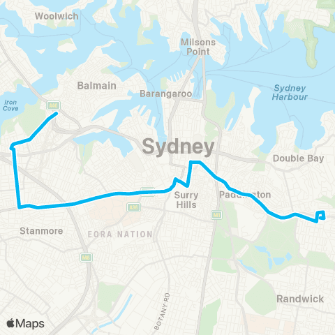 Sydney Buses Network Bondi Junction to Rozelle map