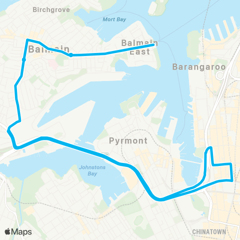 Sydney Buses Network Balmain E Wharf to City QVB (Loop Service) map