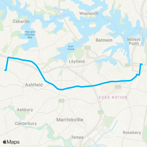 Sydney Buses Network Burwood to City Hyde Pk (Night Service) map