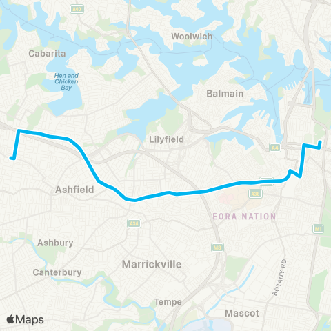Sydney Buses Network Burwood to City Domain (Express Service) map