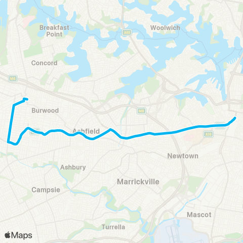 Sydney Buses Network Strathfield to Central Pitt St via Homebush Rd map