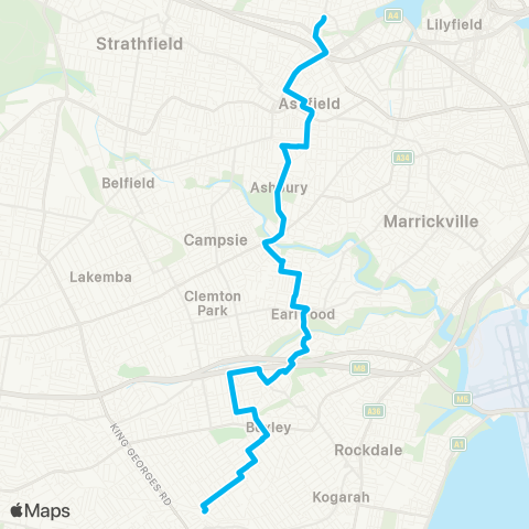 Sydney Buses Network Hurstville to Five Dock map
