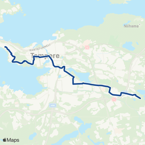 Nysse Kaukajärvi - Keskustori - Tahmela map