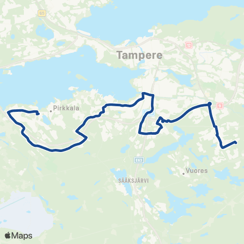 Nysse Hervanta - Lahdesjärvi - Härmälä - Nuoliala - Pirkkala map