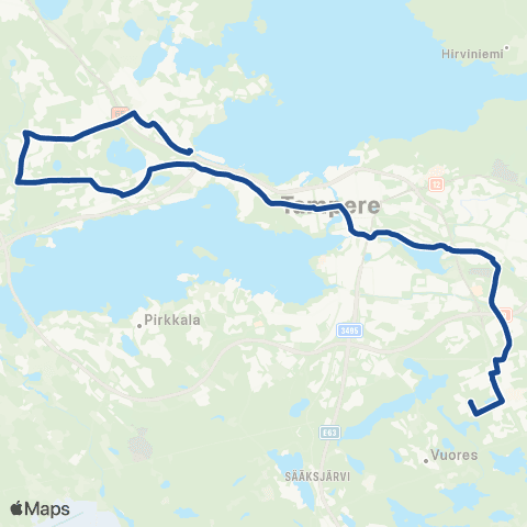 Nysse Länsi-Hervanta - Keskustori - Tesoma - Lielahti - Hiedanranta map