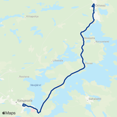 Nysse Kangasala - Orivesi map