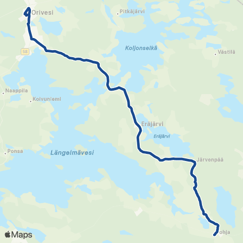 Nysse Orivesi - Eräjärvi - Pohja map