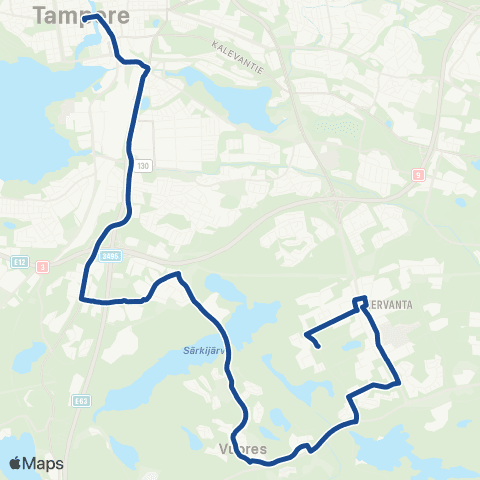 Nysse Länsi-Hervanta - Vuores - Keskustori map