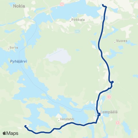 Nysse Vesilahti - Lempäälä - Tampere map
