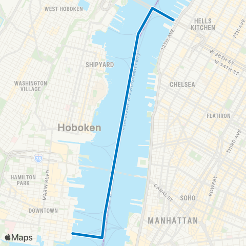 NY Waterway Hoboken NJT - Midtown map