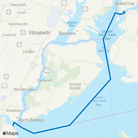 NY Waterway South Amboy - Brookfield Pl map