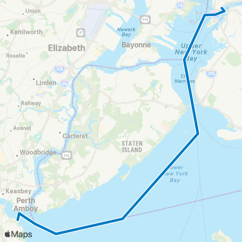 NY Waterway South Amboy - Wall St map