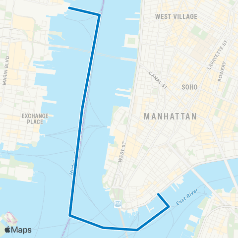 NY Waterway Hoboken NJT - Wall St map