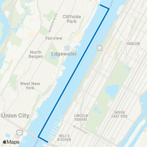 NY Waterway Edgewater - Midtown map