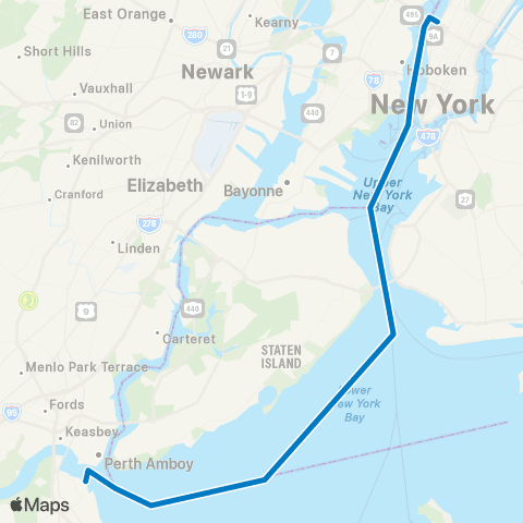 NY Waterway South Amboy - Midtown map