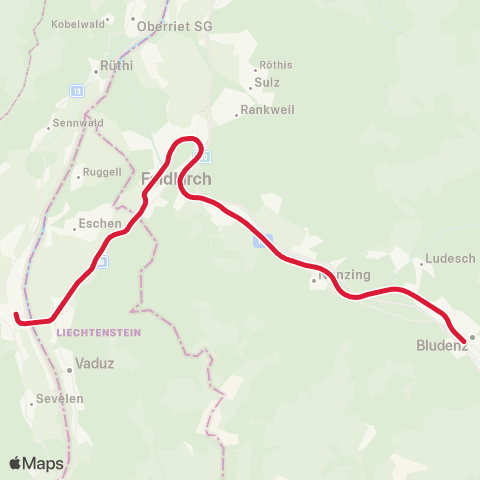 Österreichische Bundesbahnen Buchs Bahnhof ↔︎ Feldkirch Bahnhof map