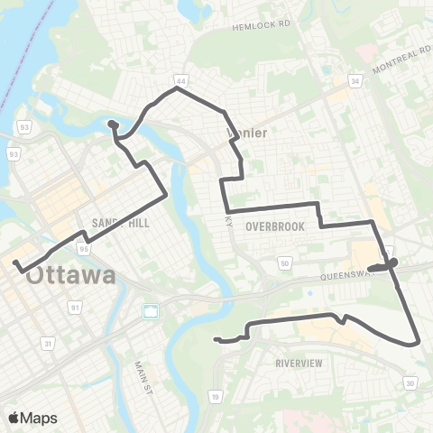 OC Transpo Parliament ~ Parlement <​> Hurdman map