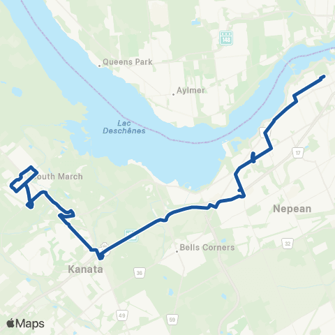 OC Transpo Innovation / Briarbrook <​> Tunney's Pasture map